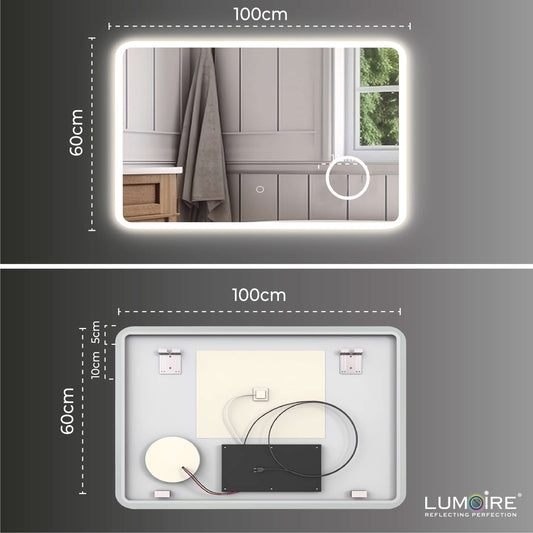Spiegel met vergrootglas en verwarming, verlicht met dimbare LED’s