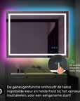 Rechthoekige badkamerspiegel met dimbare LED verlichting en verwarming