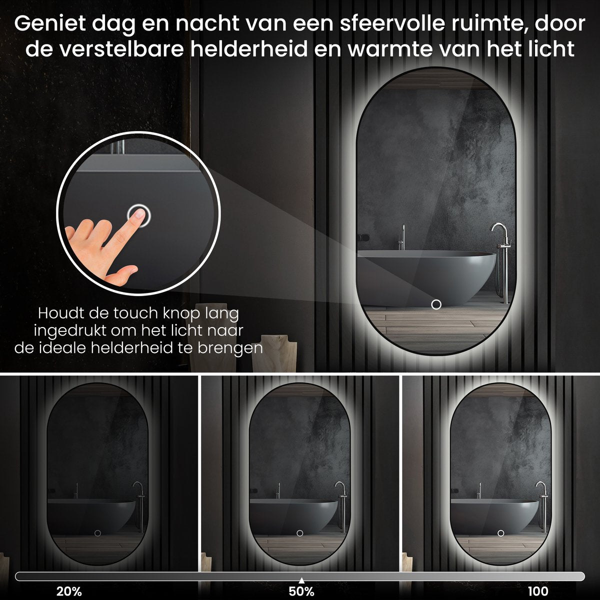 badkamerspiegel zwart ovaal met verlichting
