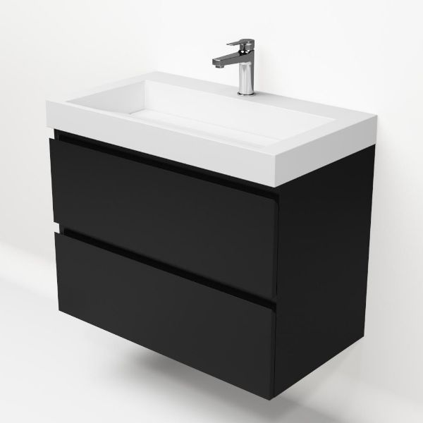 Badmeubelset Base Mat Zwart met Deluxe wastafel 80 cm met kraangat