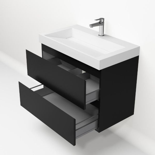 Badmeubelset Base Mat Zwart met Deluxe wastafel 80 cm met kraangat