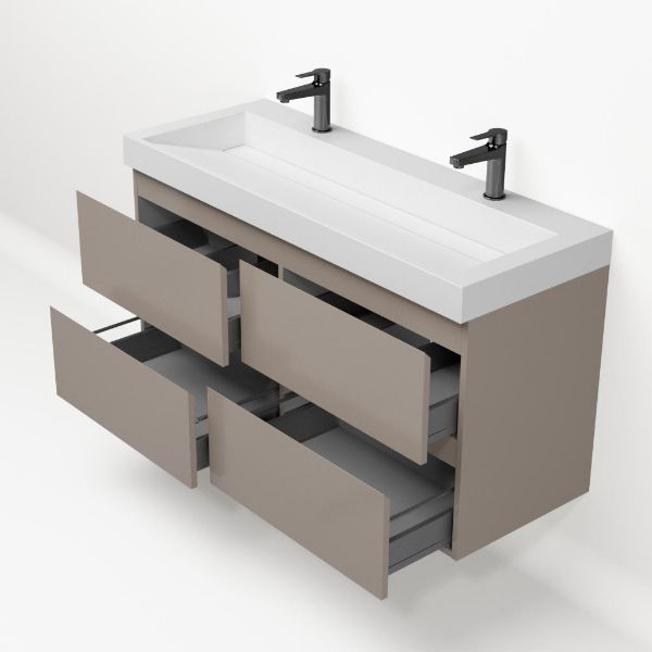 Badezimmermöbel-Set Base Taupe mit Deluxe-Waschbecken 120 cm mit 2 Hahnlöchern 