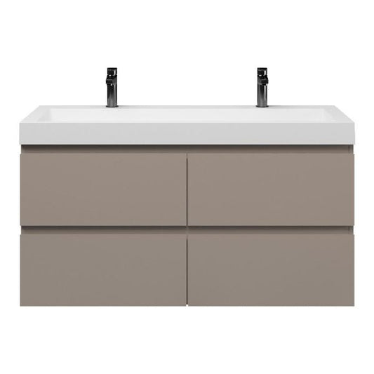 Badezimmermöbel-Set Base Taupe mit Deluxe-Waschbecken 120 cm mit 2 Hahnlöchern 