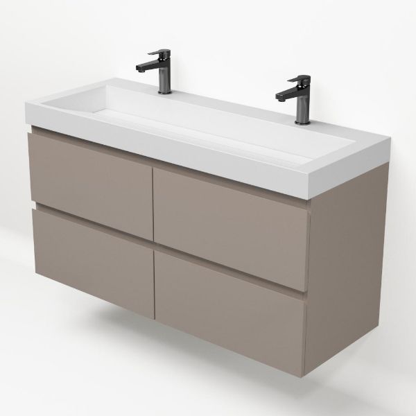 Badezimmermöbel-Set Base Taupe mit Deluxe-Waschbecken 120 cm mit 2 Hahnlöchern 