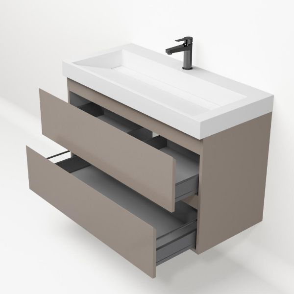 Badezimmermöbel-Set Base Taupe mit Deluxe-Waschbecken 100 cm mit Hahnloch 