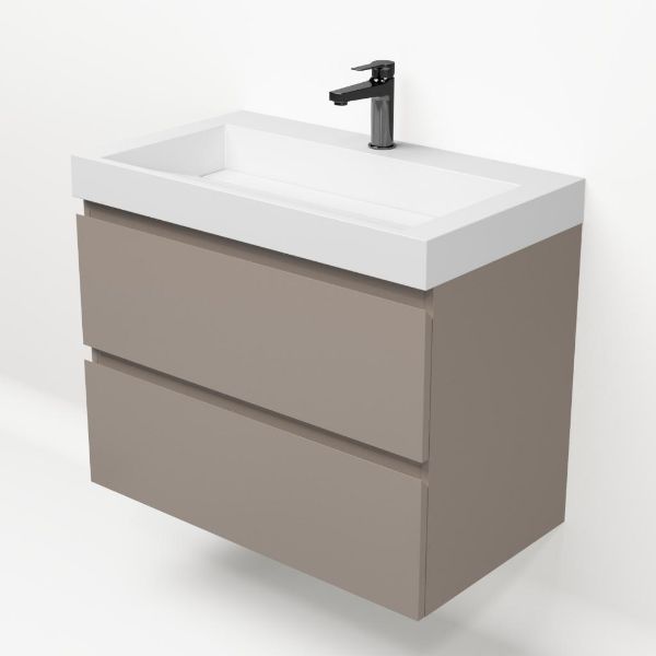 Badezimmermöbel-Set Base Taupe mit Deluxe-Waschbecken 80 cm mit Hahnloch 