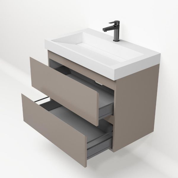 Badezimmermöbel-Set Base Taupe mit Deluxe-Waschbecken 80 cm mit Hahnloch 