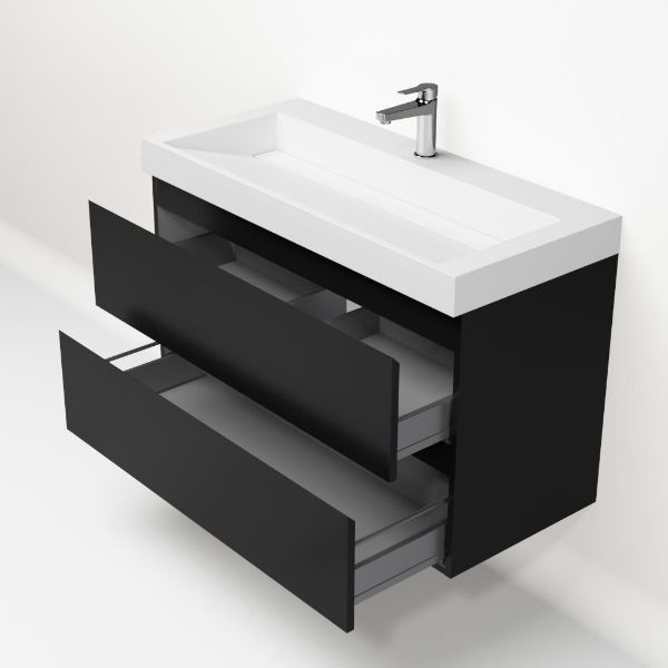 Bathroom furniture set Base Matt Black with Deluxe washbasin 100 cm with tap hole 