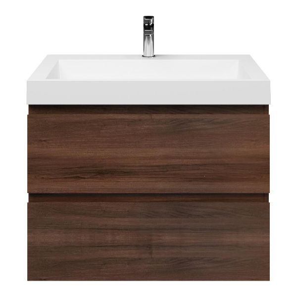 Badmeubelset Base Walnoot met Deluxe wastafel 80 cm met kraangat