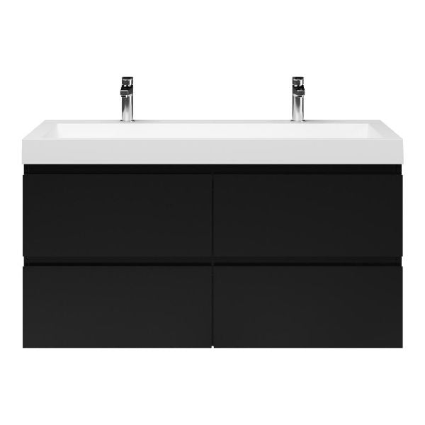Bathroom furniture set Base Matt Black with Deluxe washbasin 120 cm with 2 tap holes 