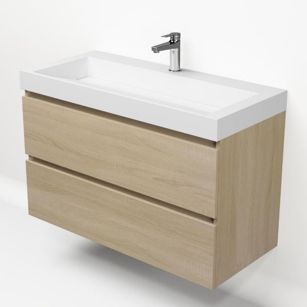 Bathroom furniture set Base Light Oak with Deluxe washbasin 100 cm with tap hole 