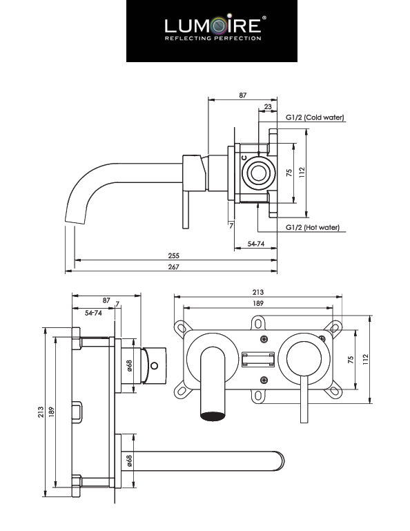 Einbau-Waschtischarmatur mit gebogenem Auslauf – Kupfer