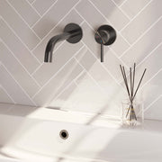 Einbau-Waschtischarmatur mit gebogenem Auslauf – Gunmetal