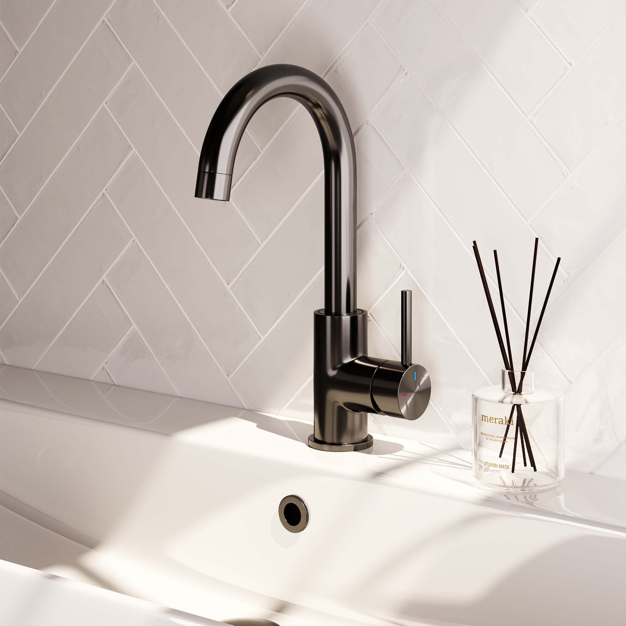 Basin tap, surface-mounted, curved spout - gunmetal