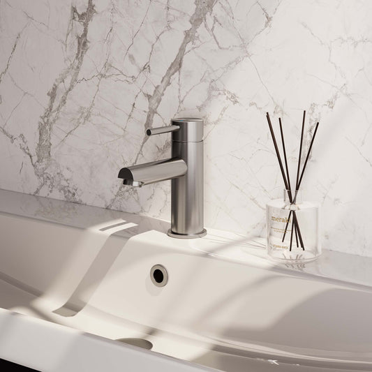 Surface-mounted washbasin tap - stainless steel