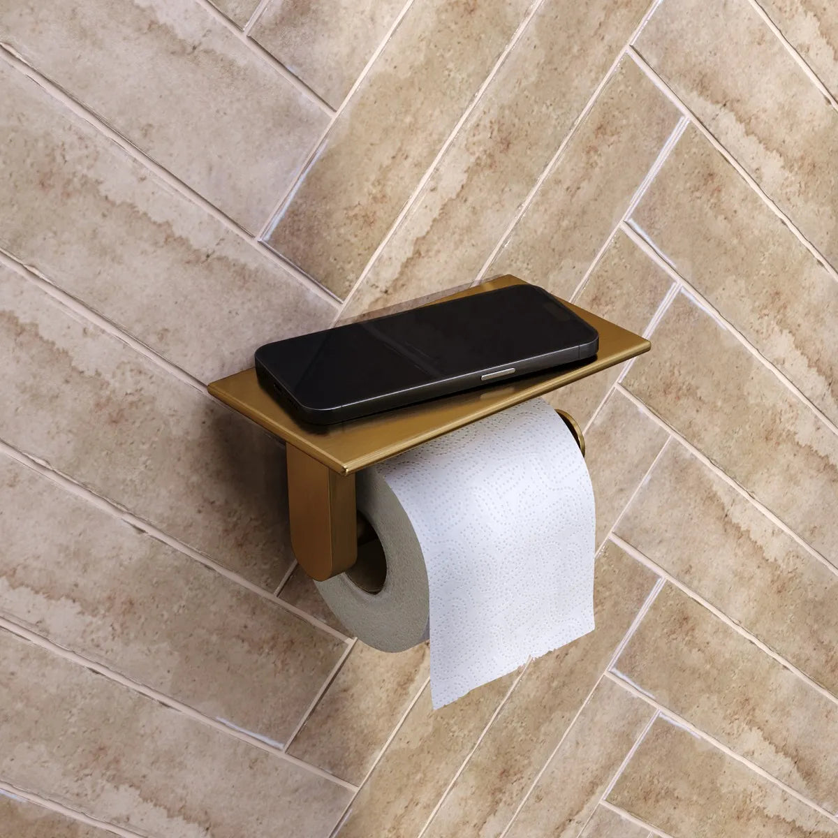 toiletrolhouder met planchet goud rvs