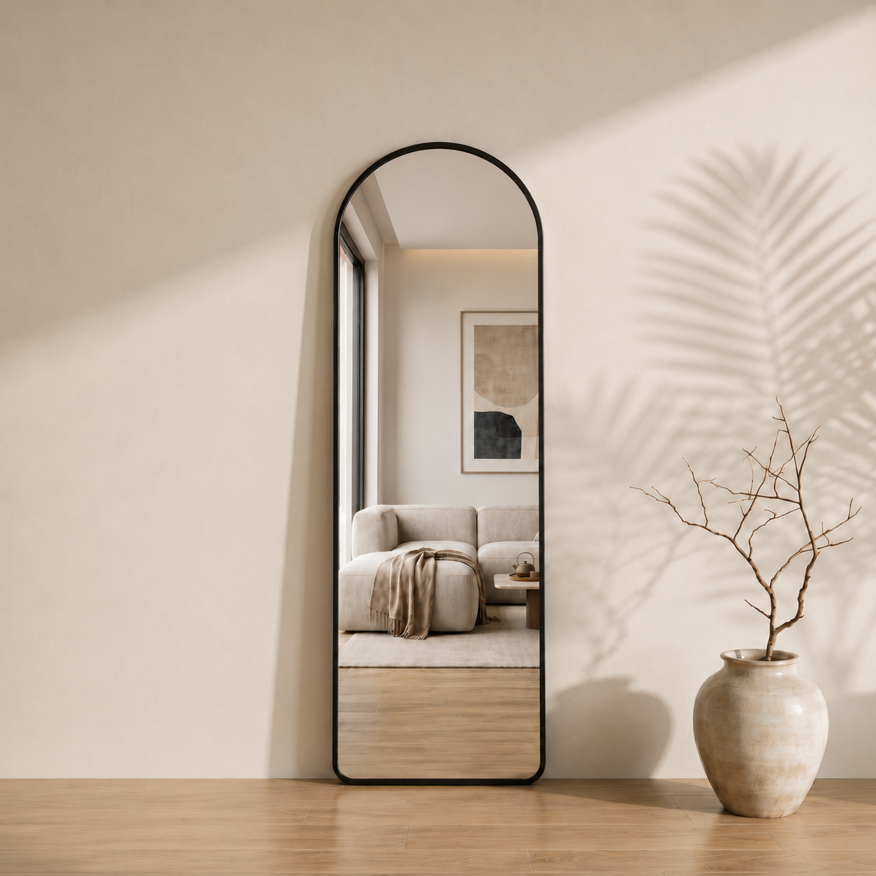 Milano Passpiegel Zwart 160x50 CM - Boogvormig